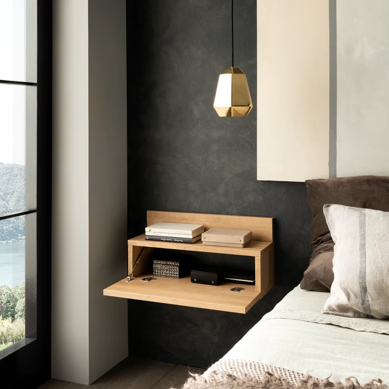 طاولة سرير حائطية معلقة مع باب قابل للطي